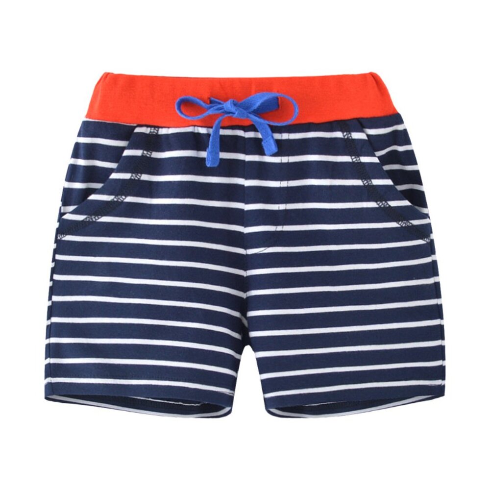 Blue Striped Elastic Drawstring Toddler Boy Shorts (BC0636)